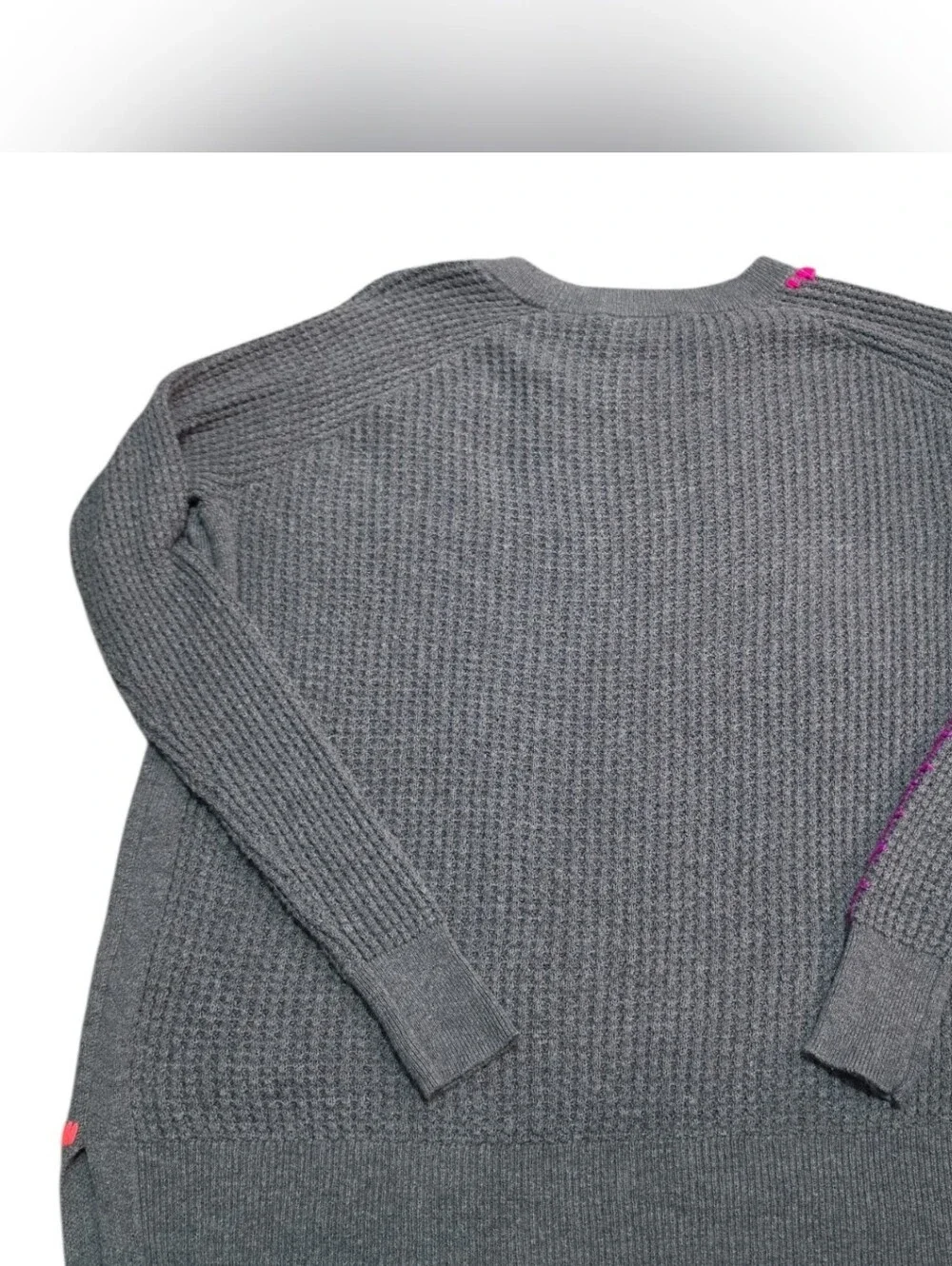 Lisa Todd Anthropologie Gray Waffle Cashmere Blend Hot Pink Accent Women’s XS